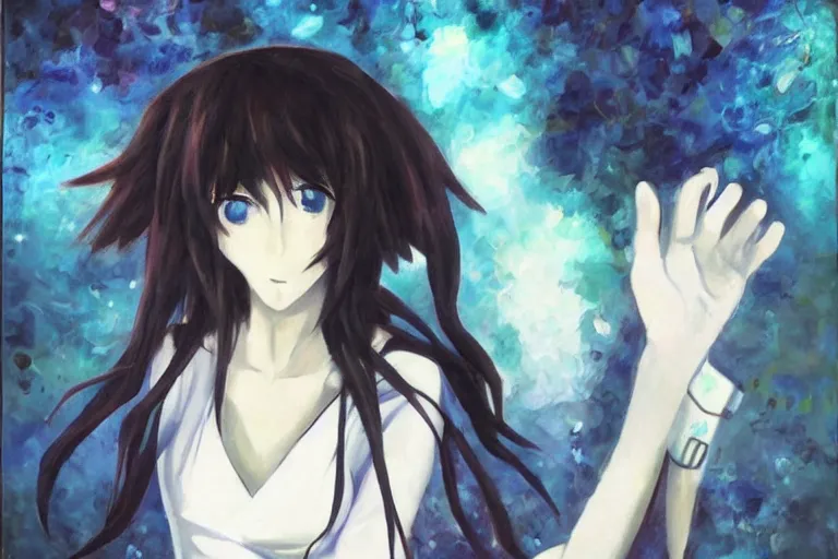 Prompt: mayuri shiina from steins gate, beautiful anime, oil painting