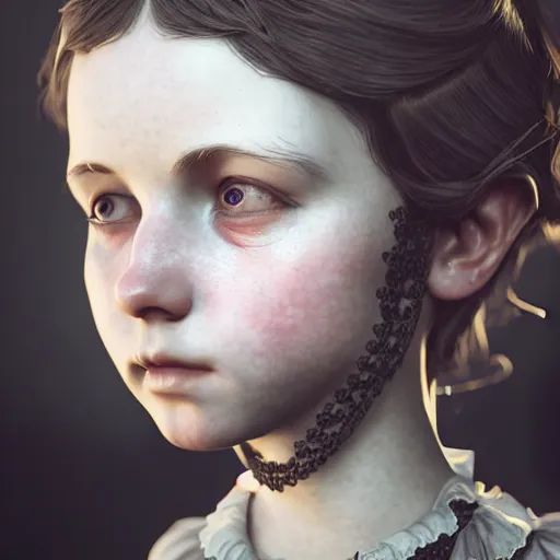 Image similar to cute victorian girl, ultra realistic, concept art, intricate details, dark vibe, highly detailed, photorealistic, octane render, 8 k, unreal engine,