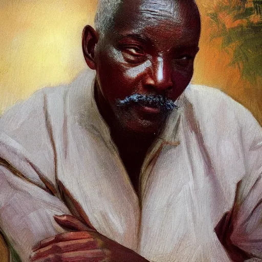 Prompt: a painting of a well fed, thinker, thoughtful, focused, visionary, calm, jovial, loving, daddy/fatherly, generous, no facial hair, elegant elder and his on from Kenya by Henry Ossawa Tanner . dramatic angle, ethereal lights, details, smooth, sharp focus, illustration, realistic, cinematic, artstation, award winning, rgb , unreal engine, octane render, cinematic light, macro, depth of field, blur, red light and clouds from the back, highly detailed epic cinematic concept art CG render made in Maya, Blender and Photoshop, octane render, excellent composition, dynamic dramatic cinematic lighting, aesthetic, very inspirational, arthouse.