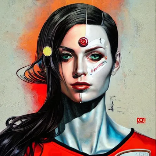 Image similar to portrait of a female android, by Sandra Chevrier and DC comics