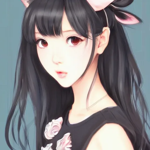 Prompt: realistic beautiful gorgeous natural cute Blackpink Lalisa Manoban black hair cute black cat ears in maid dress outfit golden eyes artwork drawn full HD 4K highest quality in artstyle by professional artists WLOP, Taejune Kim, Guweiz, ArtGerm on Artstation Pixiv