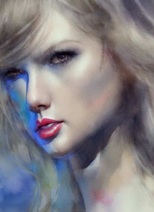 Image similar to portrait, Taylor Swift, watercolor, dramatic lighting, cinematic, establishing shot, extremely high detail, foto realistic, cinematic lighting, pen and ink, intricate line drawings, by Yoshitaka Amano, Ruan Jia, Kentaro Miura, Artgerm, post processed, concept art, artstation, matte painting, style by eddie mendoza, raphael lacoste, alex ross