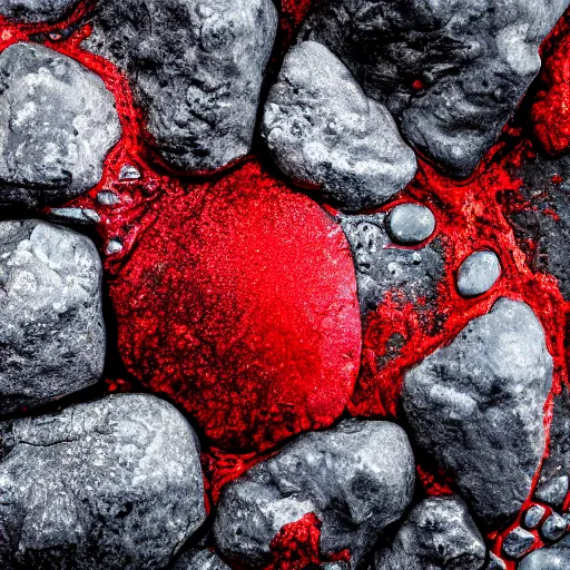 Prompt: shiny rock covered in blood, 4k HDR