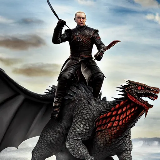 Image similar to Vladimir Putin riding a dragon from Game of Thrones