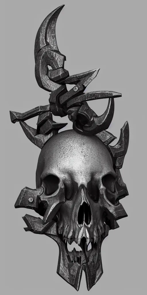 Image similar to a black and silver axe skull crest, ornament, weapon, a 3 d render by dom qwe, trending on polycount, artstation, hard surface modeling, zbrush