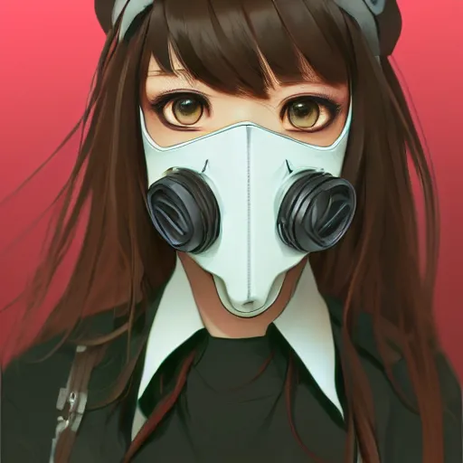 Image similar to medium shot portrait of a girl wearing a gas mask, drawn by WLOP, by Avetetsuya Studios, attractive character, colored sketch anime manga panel, trending on Artstation