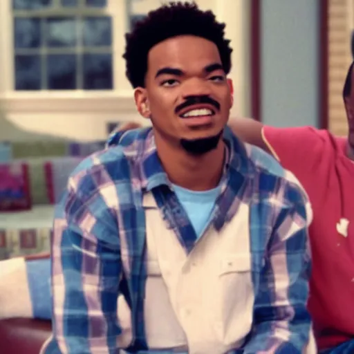 Image similar to a tv still of Chance The Rapper starring as a college student in a 1993 black sitcom