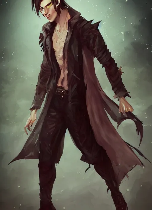 Image similar to detailed beautiful cool male character art depicting a vampire monster, concept art, depth of field, on amino, by sakimichan patreon, wlop, weibo, bcy. net, newgrounds high quality art on artstation.