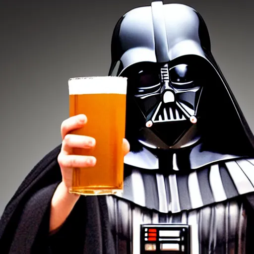 Prompt: photo of Darth Vader drinking a beer