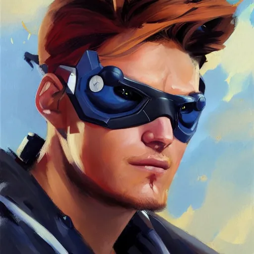 Image similar to greg manchess portrait painting of scott summers aka cyclops as overwatch character, medium shot, asymmetrical, profile picture, organic painting, sunny day, matte painting, bold shapes, hard edges, street art, trending on artstation, by huang guangjian and gil elvgren and sachin teng