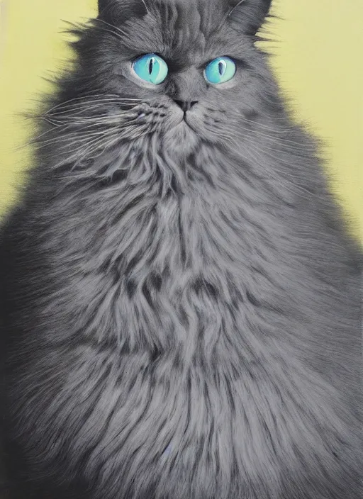 Prompt: futuristic fine lasers tracing, fluffy selkirk rex longhair cat, by steven meisel, kaws, rolf armstrong, mondrian, kandinsky, perfect geometry abstract acrylic, octane hyperrealism photorealistic airbrush collage painting, dark monochrome, fluorescent colors, minimalist rule of thirds, eighties eros