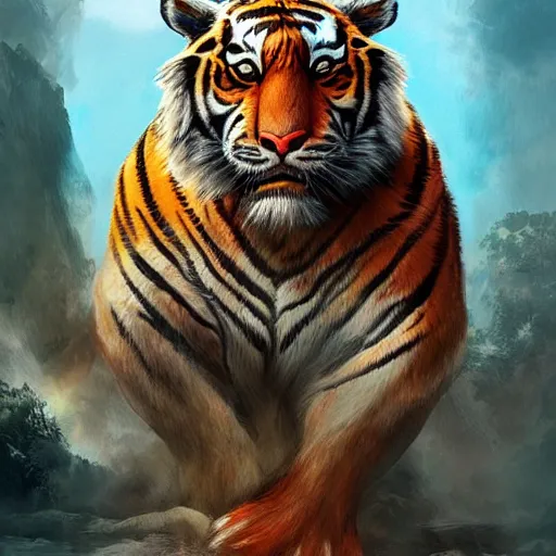 Image similar to the god of Tiger,human, artstation