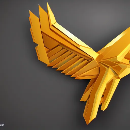 Image similar to 2 dimensional, vector, low poly, crystal eagle icon, black background, cgsociety, artstation, octane render