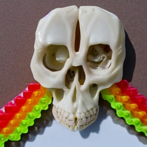 Prompt: Skeleton made of haribo