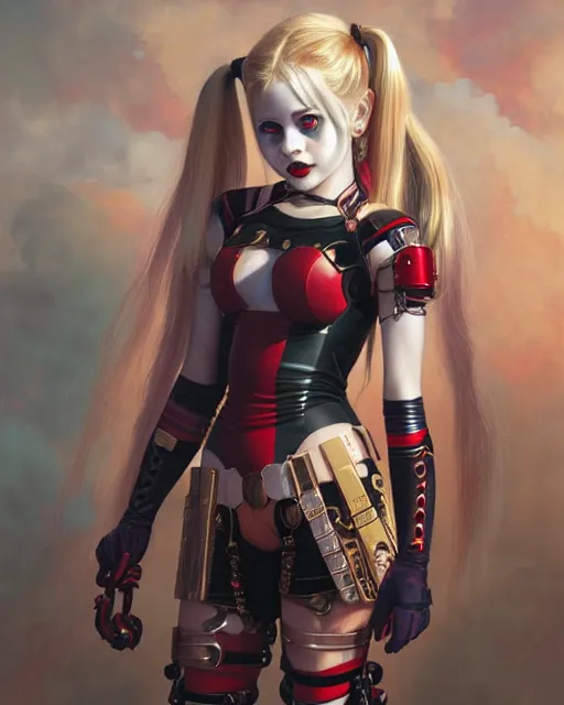 Prompt: portrait of beautiful cute young maiden anime harley quinn girl with braided hair in warhammer mechanical armor, high details, art by ( ( ( kuvshinov ilya ) ) ) and wayne barlowe and gustav klimt and artgerm and wlop and william - adolphe bouguereau