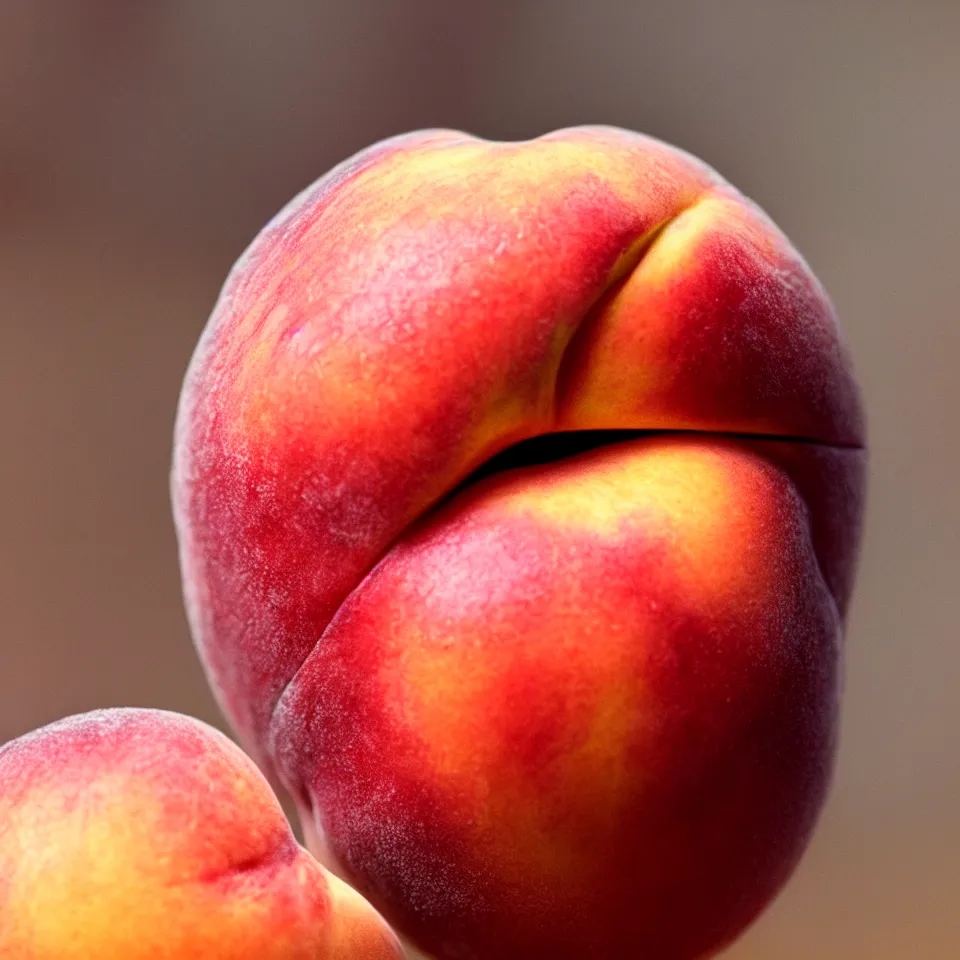 Prompt: A human-like juicy peach, if was made of pale human skin. Close-up. Photorealistic. Bokeh.