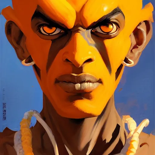 Image similar to Greg Manchess portrait painting of Dhalsim as Overwatch character, medium shot, asymmetrical, profile picture, Organic Painting, sunny day, Matte Painting, bold shapes, hard edges, street art, trending on artstation, by Huang Guangjian and Gil Elvgren and Sachin Teng