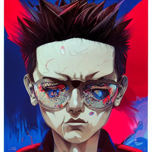 Image similar to prompt : soviet punk portrait soft light painted by james jean and katsuhiro otomo and erik jones, inspired by akira anime, smooth face feature, intricate oil painting, high detail illustration, sharp high detail, manga and anime 1 9 9 9