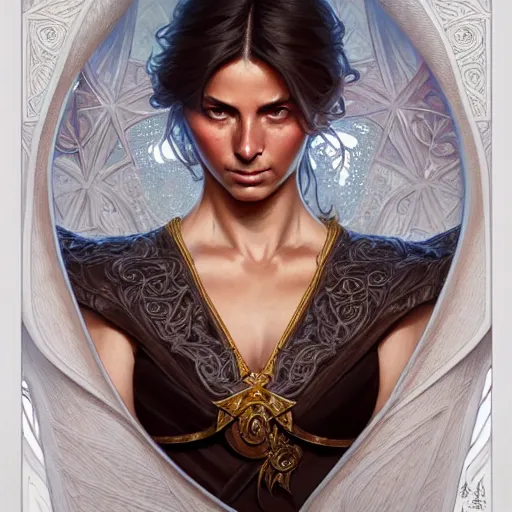 Image similar to cristiano ronaldo as a female, d & d style, fantasy, intricate, elegant, highly detailed, digital painting, artstation, concept art, matte, sharp focus, illustration, art by artgerm and greg rutkowski and alphonse mucha