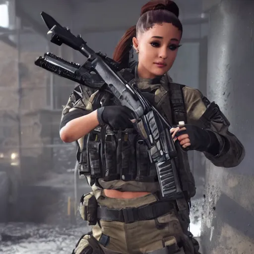 Image similar to Ariana Grande in Call of Duty, 4k