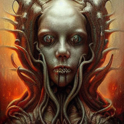 Prompt: by Tom Bagshaw, ultra realist soft painting of lovecraft universe of curiosities, single female Cthulhu mutation in gothic armor, partial symmetry accurate features, very intricate details, focus, curvy, award winning, ultra dense fog