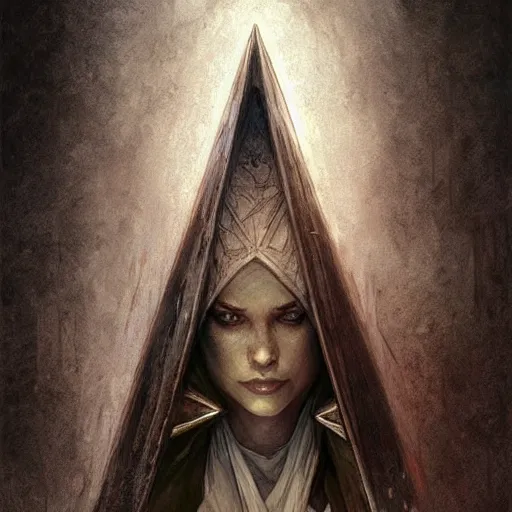 Image similar to pyramid head from silent hill, intricate, elegant, highly detailed, digital painting, artstation, concept art, matte, sharp focus, illustration, art by Artgerm and Greg Rutkowski and Alphonse Mucha