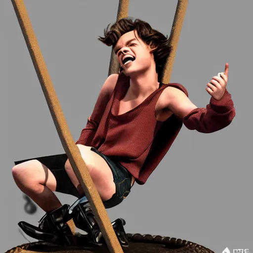 Image similar to harry styles as miley cyrus riding a wrecking ball, high octane render, digital art trending on artstation