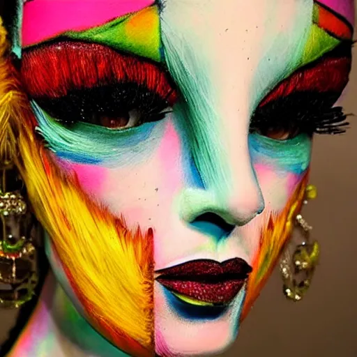 Image similar to a close up of a mannequin with makeup, an impressionist painting by briana mora, instagram contest winner, neo - fauvism, feminine, made of feathers, i can't believe how beautiful this is