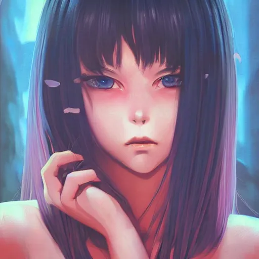 Image similar to A demon girl with big and cute eyes, || VERY ANIME, fine-face, realistic shaded perfect face, fine details. Anime. realistic shaded lighting poster by Ilya Kuvshinov katsuhiro otomo ghost-in-the-shell, magali villeneuve, artgerm, Jeremy Lipkin and Michael Garmash, Rob Rey and Kentarõ Miura style, trending on art station