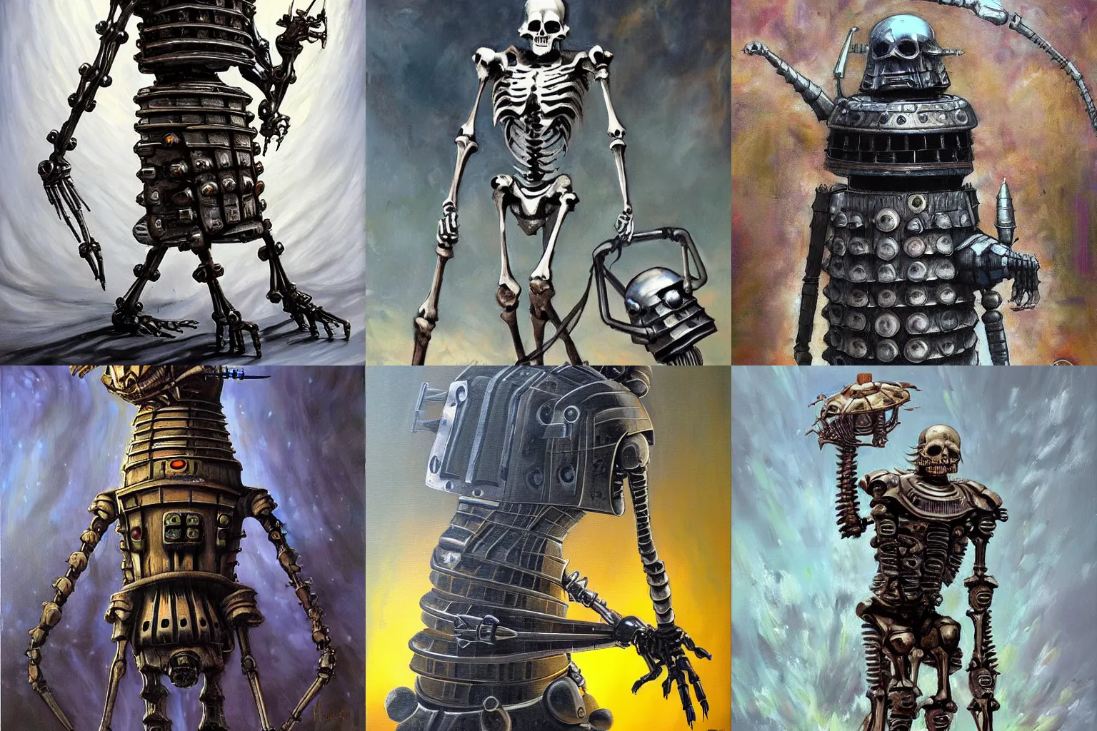 Prompt: skeletal dalek, epic fantasy cyberpunk, oil painting, trending