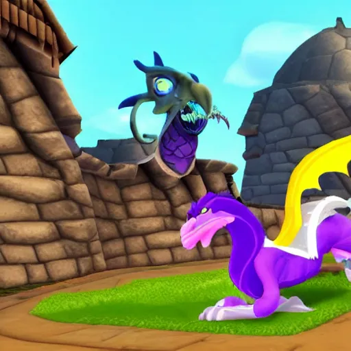 Image similar to screenshot of a griffin bard as an npc in spyro the dragon video game, with playstation 1 graphics, activision blizzard, upscaled to high resolution