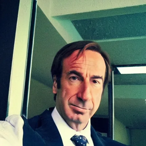 Image similar to zoomed in cameraphone photo low resolution saul goodman selfie