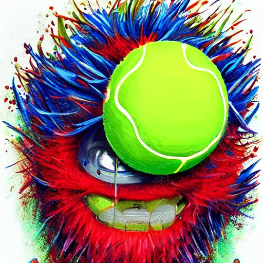 Image similar to a tennis ball monster ,tennis ball, colorful, digital art, fantasy, magic, trending on artstation, ultra detailed, professional illustration by Basil Gogos