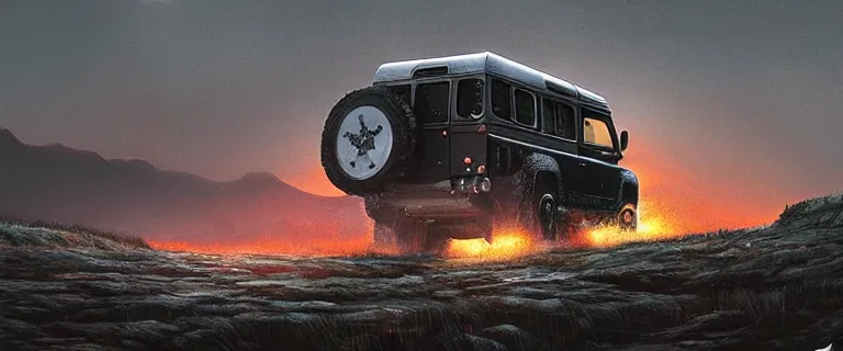 Prompt: Land Rover Defender 110 (1985), an epic fantasy, dramatic lighting, cinematic, establishing shot, extremely high detail, photorealistic, cinematic lighting, artstation, by simon stalenhag, The Elder Scrolls IV: Oblivion, Cyrodiil plains, Imperial City in the distance