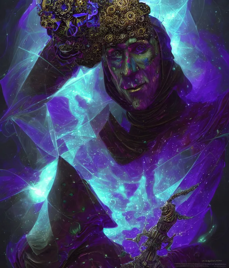 Image similar to front!!! shot of a court jester!!! character, mesmerizing ((fractal)) hypercubes, dark holography!!!, future, metallic nebula, crystalline edges, polygonal, elegant, highly detailed, centered, (((artstation, concept art, jagged, sharp focus, artgerm, Tomasz Alen Kopera, Peter Mohrbacher, donato giancola, Joseph Christian Leyendecker, WLOP, Boris Vallejo))), ((raytracing)), mugshot!!!!!, ugly!!!!!!, octane render, nvidia raytracing demo, octane render, nvidia raytracing demo, octane render, nvidia raytracing demo, 8K