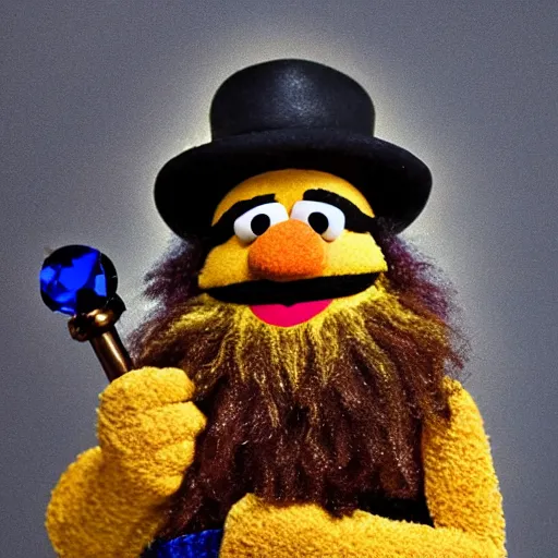 Image similar to an artificer dwarf muppet with a big beard and an obsession for gold and gems who loves to sleep on rocky terrain, sesame street, photograph, photography, ultrarealistic, national geographic