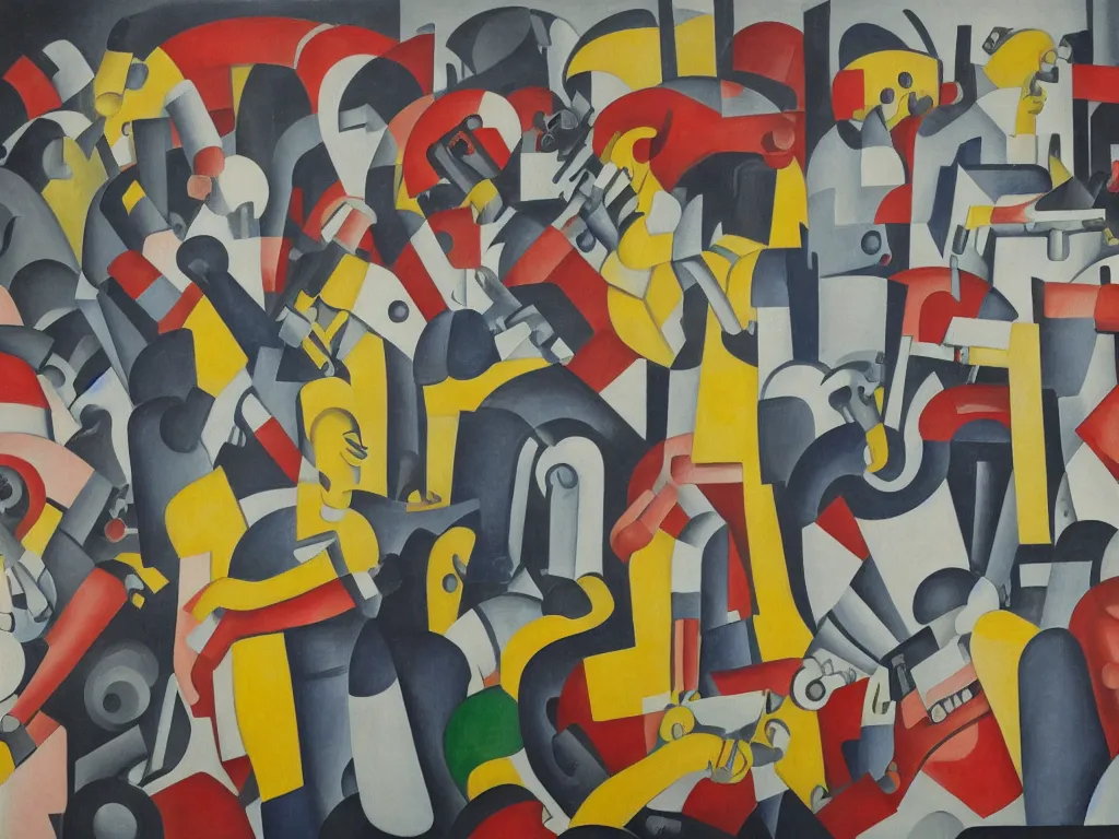 Prompt: painting of economic devastation due to robots replacing in the style of fernand leger, high detail, 8 k, moma