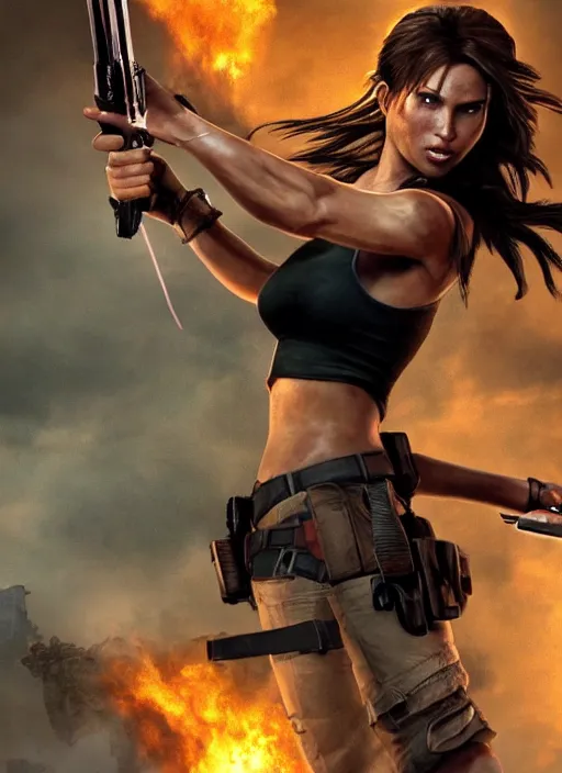 Prompt: lara croft pointing at the camera