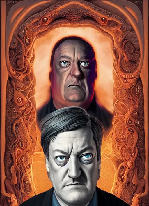 Image similar to lovecraftian portrait of grumpy stephen fry, pixar style, by tristan eaton stanley artgerm and tom bagshaw