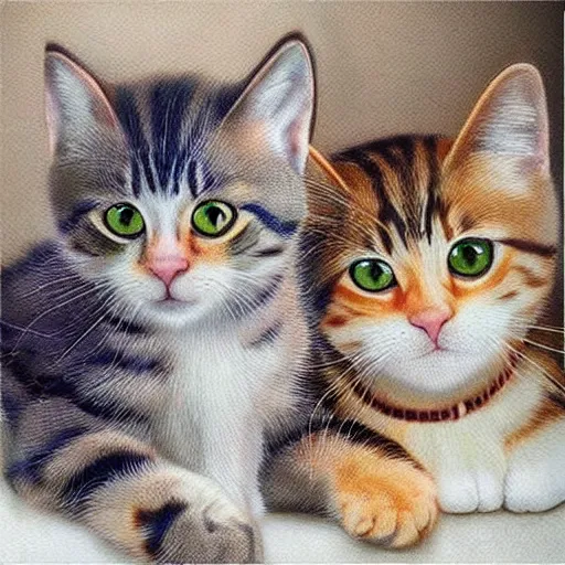 Prompt: wonderful picture with beautiful cute cats, detailed and photorealistic with fantastic coloring