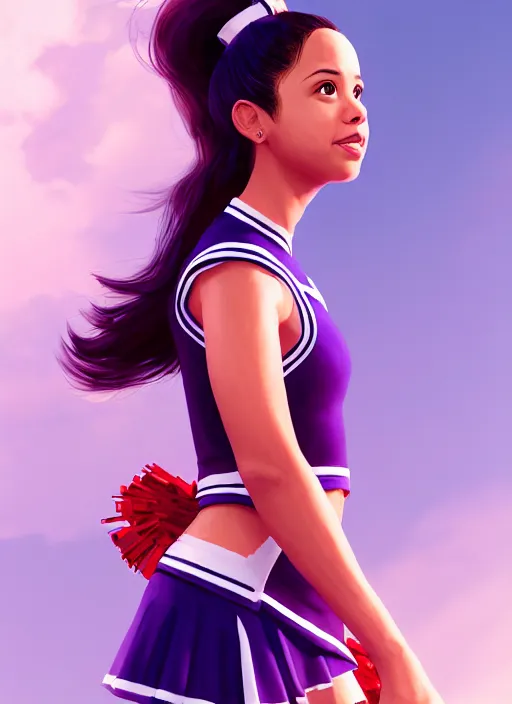 Image similar to amy santiago as a cheerleader, elegant, hyper detailed, ultra definition, photoreal, artstation, unreal engine rendered, concept art, smooth, sharp focus, illustration