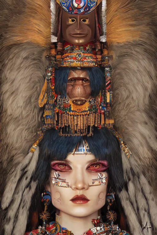 Image similar to portrait of a beautiful a Hopi kachina, Warhammer, highly detailed, artstation, illustration, art by Gustav Klimt and Range Murata and Ilya Kuvshinov and Sakimichan