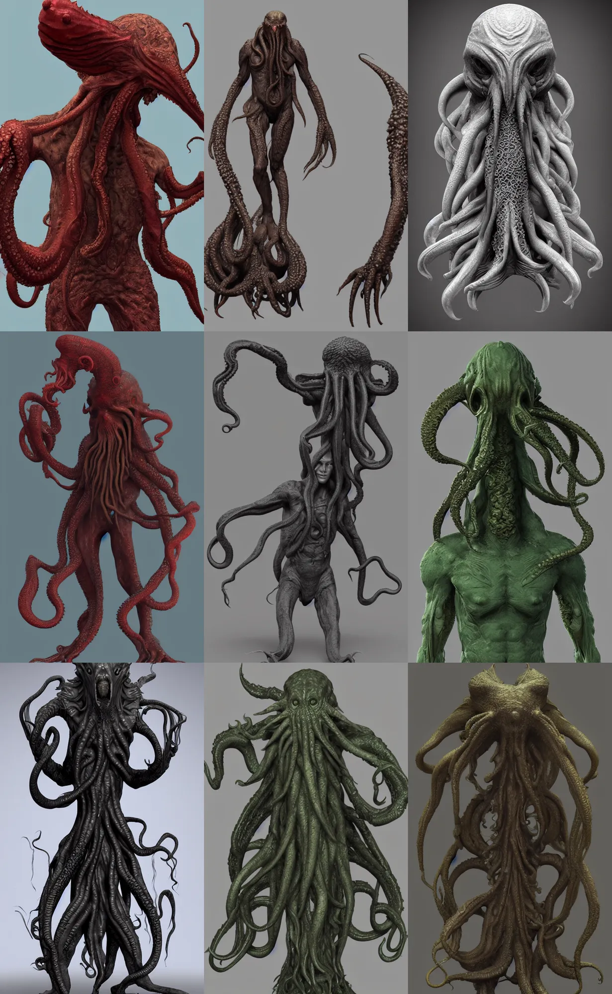 Prompt: a cthulhu with human body made in zbrush, textured, artstation, organic, tentacles