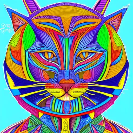 Image similar to a symmetrical portrait illustration of a colorful cute cat hand drawn sketch on artstation 4 k intricate extremely detailed digital art by alex grey