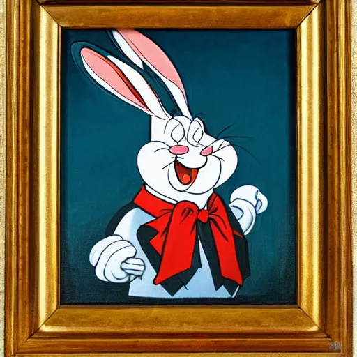 Image similar to a portrait of fat bugs bunny wearing napoleon clothes, oil painting