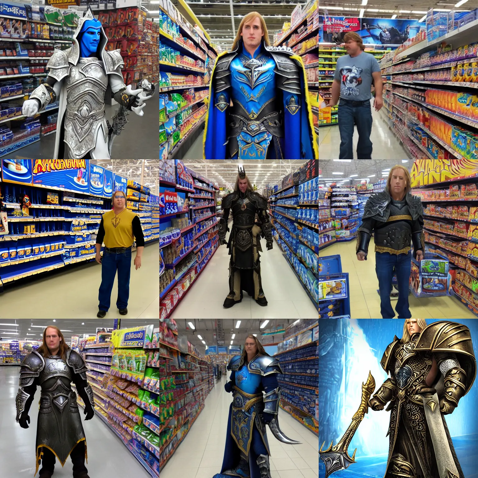 Prompt: king arthas in wallmart