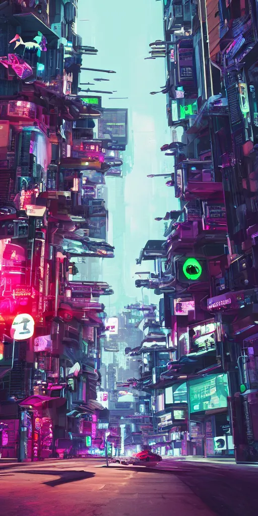 Prompt: cyberpunk street with drones patrolling