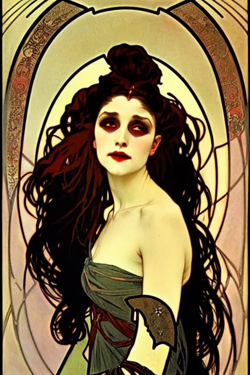 Image similar to vampire princess portrait painted by alphonse mucha