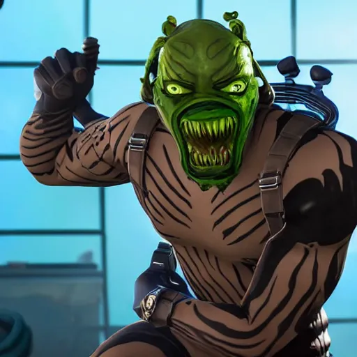 Image similar to Jonesy from Fortnite as Eddie Brock from Venom (2018), 4k, insanely detailed