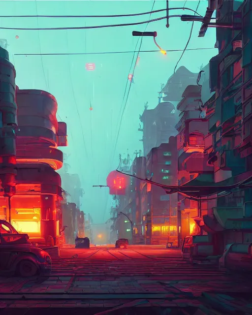 Image similar to painting of cyberpunk soviet village, detailed, by simon stalenhag, cory loftis, james gilleard, atey ghailan, makoto shinkai, goro fujita, studio ghibli, rim light, exquisite lighting, clear focus, very coherent, plain background, soft painting